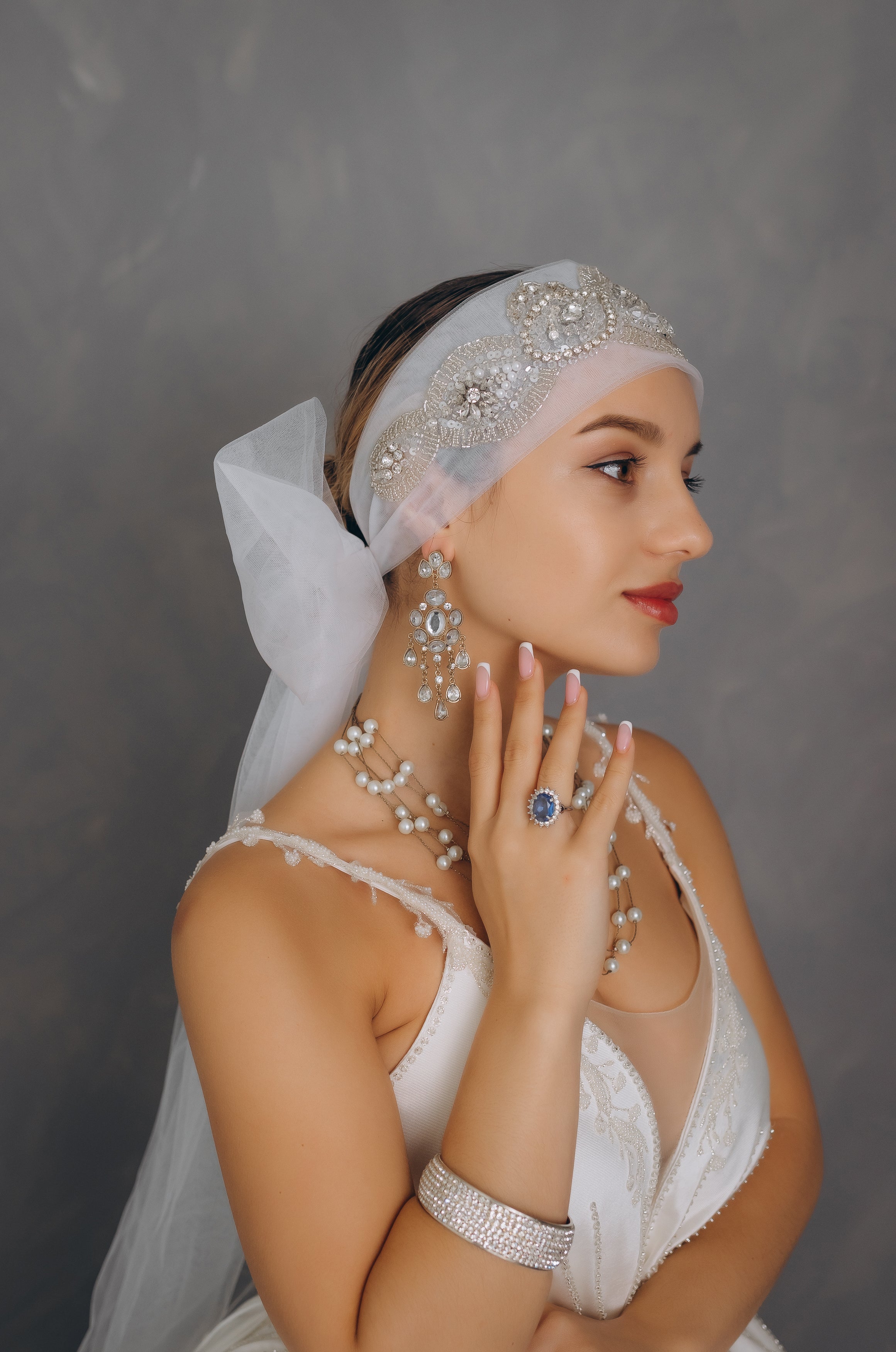 Pearl Birdcage Veil Headband, Vintage Hairband French Netting Veil