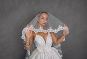 2 Tier Wedding Veil with Spanish Lace fixed on a Comb