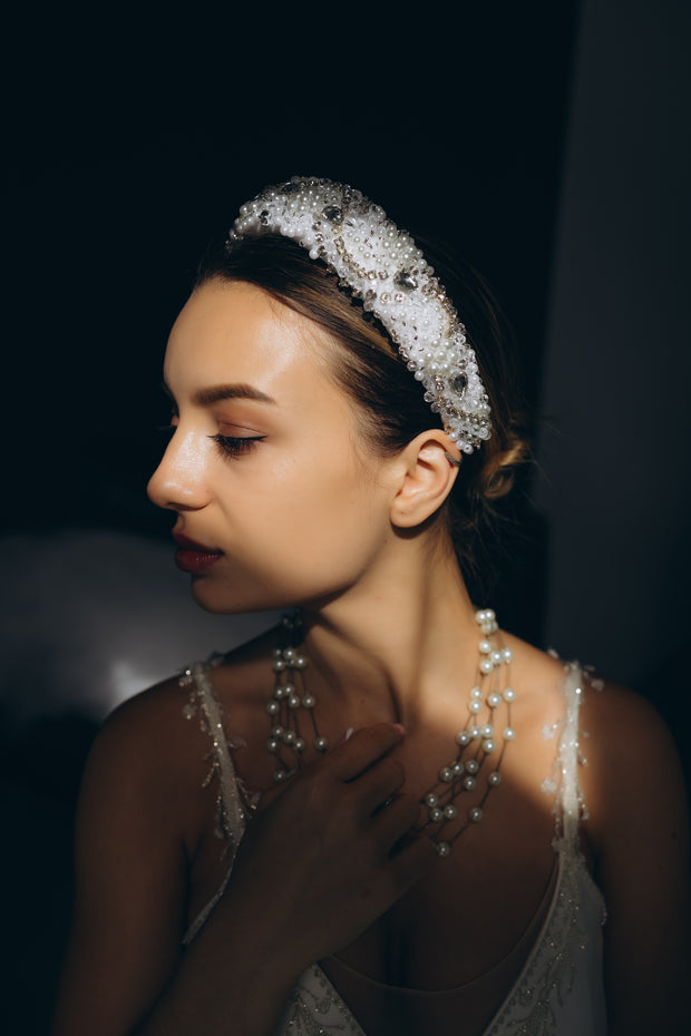 Bridal Headband with rhinestones, pearls and stones exclusive handmade.