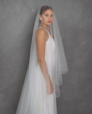Two Tier Wedding Veil with Blusher. Embroidered with Crystals