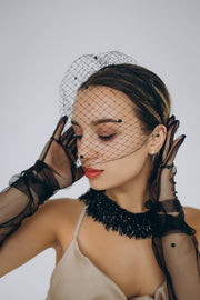 Black Birdcage Veil with Pearls on a Hoop