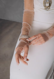 Long Tulle Gloves with Crystals for a Wedding or a Party