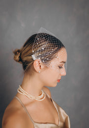 Birdcage Veil with Pearl Halves on Two Combs