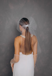 Big Bridal Hair Bow With Long Tail.