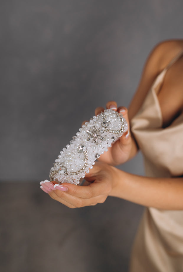 Bridal Headband with rhinestones, pearls and stones exclusive handmade.