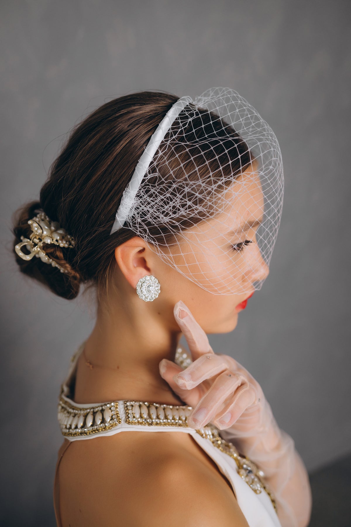 French netting Birdcage veil on a headband. – by Galinka