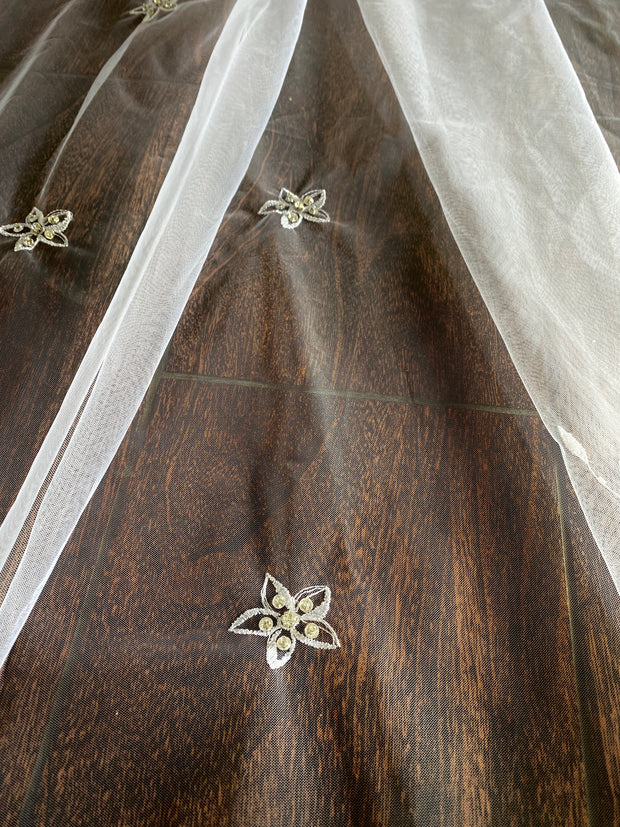 Wedding veil with delicate embroidery, twigs with flowers. Decorated with rhinestones and crystals, handmade.