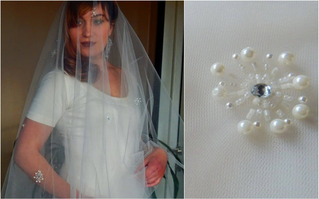 Long Wedding Veil, embroidered with beads, sequins, pearls.