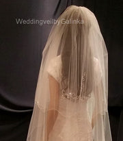 Wedding Veil embroidered with bugles, rhinestones, pearls.