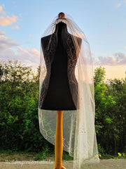 Wedding veil, embroidered with beads, glass beads, sequins.