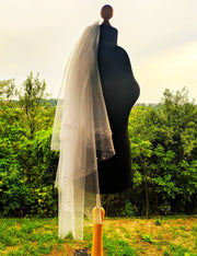 Wedding Veil with beads and pearls.