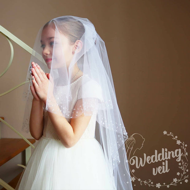 Little Girls' Holy Communion Veil, embroidered with beads.