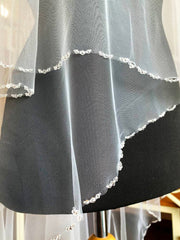 Wedding veil, embroidered with crystals, glass beads, fishing line.