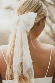 Pearl tulle bow for bride, bow for girl. Pearl bow in hair