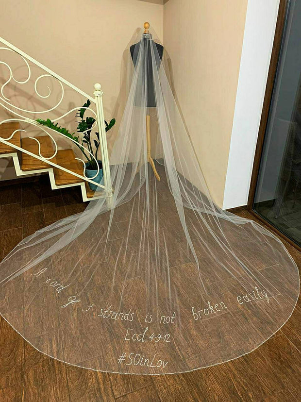 Bespoke Wedding Veil with phrases.