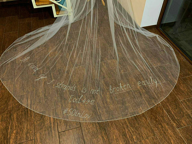 Bespoke Wedding Veil with phrases.