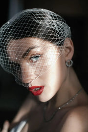 Birdcage veil with pearls on the two combs, for party or wedding.  Blusher.