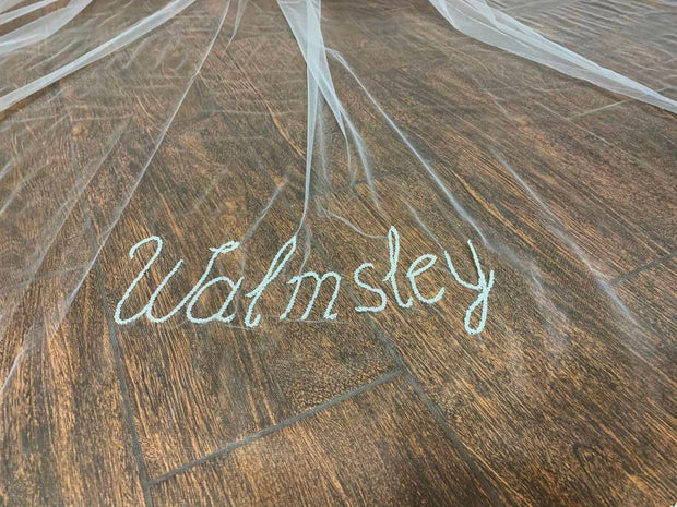 Wedding veil. Mr & Mrs your last name, letters embroidered.