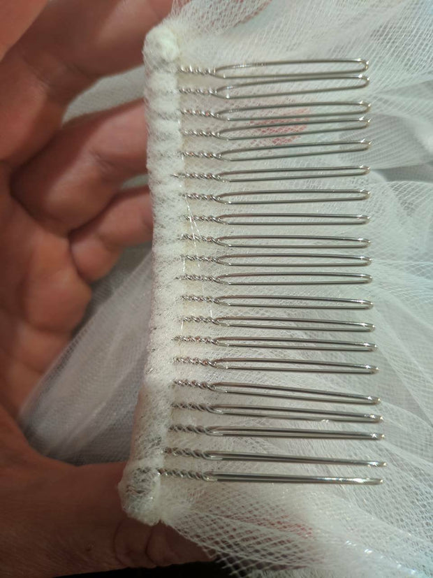 Short wedding veil with pearls edge, hen patty veil.