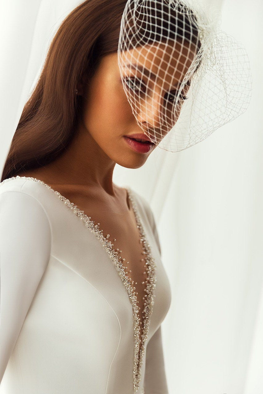 Bridal Birdcage veil, Blusher Veil.White-vory-birdcage veil