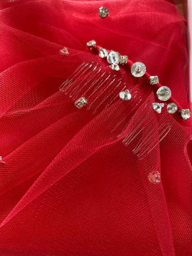 Wedding red veil with crystals. Red is the color of passion and beauty.