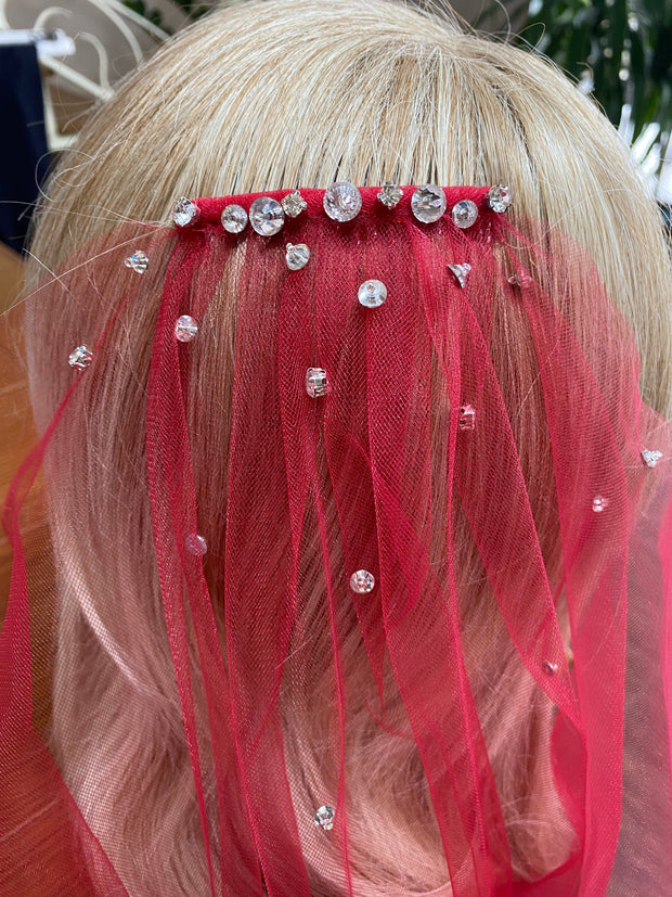 Wedding red veil with crystals. Red is the color of passion and beauty.