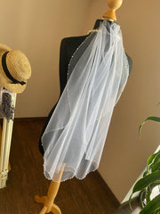 Wedding Veil with Pearls Beaded Border.