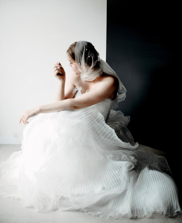 Head cover, handmade weddind scarf with pearls. Fashion accessory for the bride.