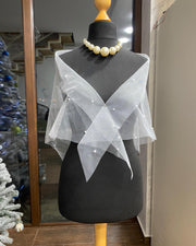 Head cover, handmade weddind scarf with pearls. Fashion accessory for the bride.