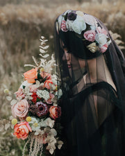 Black Wedding veil with a wreath