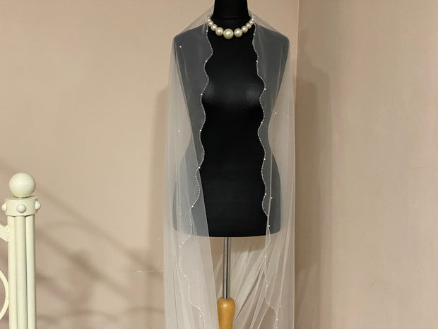 Custom Wedding Veil with wave edge. Words, letters embroidered.