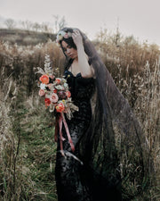 Black Wedding veil with a wreath